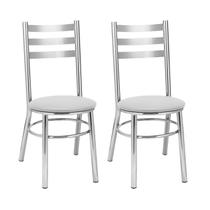 Conjunto 2 Cadeiras para Sala de Jantar Cinza/Cromado/Branco Conjunto 2 Cadeiras para Sala de Jantar Cinza/Cromado/Branco