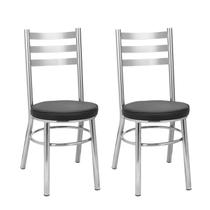 Conjunto 2 Cadeiras para Sala de Jantar Debrum Cinza/Cromado/Preto Conjunto 2 Cadeiras para Sala de Jantar Debrum Cinza/Cromado/Preto