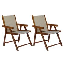 Conjunto 2 Cadeiras Praia Dobrável em Madeira Envernizada Mel com Tecido - Móveis Brasil
