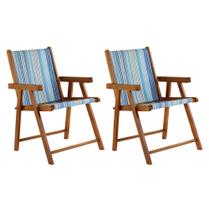 Conjunto 2 Cadeiras Praia Dobrável em Madeira Envernizada Mel com Tecido