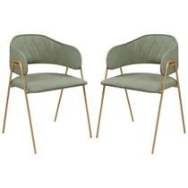 Conjunto 2 Cadeiras Veneza Bouclé Verde Oliva Metal Dourado - C&M Decor Conjunto 2 Cadeiras Veneza Bouclé Verde Oliva Metal Dourado - C&M Decor