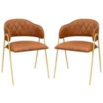 Conjunto 2 Cadeiras Veneza Couro Caramelo Metal Dourado - C&M Decor Conjunto 2 Cadeiras Veneza Couro Caramelo Metal Dourado - C&M Decor