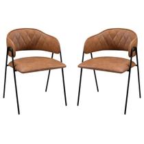Conjunto 2 Cadeiras Veneza Couro Caramelo Metal Preto - C&M Decor Conjunto 2 Cadeiras Veneza Couro Caramelo Metal Preto - C&M Decor
