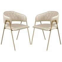 Conjunto 2 Cadeiras Veneza Couro Pérola Metal Dourado - C&M Decor Conjunto 2 Cadeiras Veneza Couro Pérola Metal Dourado - C&M Decor