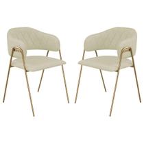 Conjunto 2 Cadeiras Veneza Linho Palha Metal Dourado - C&M Decor Conjunto 2 Cadeiras Veneza Linho Palha Metal Dourado - C&M Decor