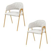 Conjunto 2 Cadeiras Veneza no Boucle Off e Metal Dourado - C&M Decor Conjunto 2 Cadeiras Veneza no Boucle Off e Metal Dourado - C&M Decor