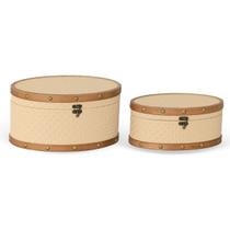 Conjunto 2 Caixas Decorativas Ovais em material sintético com Detalhe em Madeira FR0112 BTC