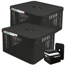 Conjunto 2 Caixas Organizadora Cesto Tampa 17L Resistente Conjunto 2 Caixas Organizadora Cesto Tampa 17L Resistente