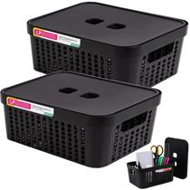 Conjunto 2 Caixas Organizadora Cesto Tampa 4,5L Resistente