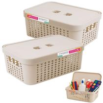 Conjunto 2 Caixas Organizadoras Cesto 2L Empilhavel Fendi