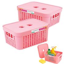 Conjunto 2 Caixas Organizadoras Cesto 2L Empilhavel Rosa