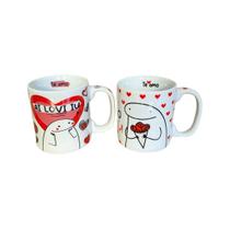 Conjunto 2 Canecas Brancas Decoradas Flork Namorados 280 ml - Porcelana