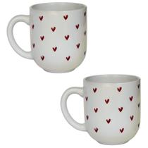 Conjunto 2 Canecas Cerâmica 300ml Poá Coração Xícara Café Chá Mesa Posta Caneca Chocolate Quente