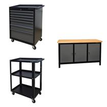 Conjunto 2 Carros Profissional 7 Gavetas 1 Bancada Profissional de 150cm para Ferramentas Presto
