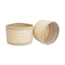 Conjunto 2 Cestos Decorativos em Fibra e Corda Bege QJ2005 BTC