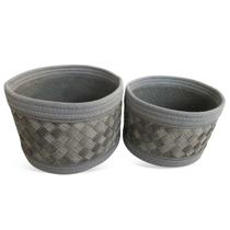 Conjunto 2 Cestos Decorativos em Fibra e Corda Cinza QJ2006 BTC