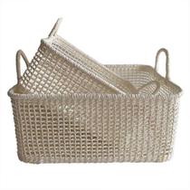 Conjunto 2 Cestos Decorativos em Rattan Branco BE0033 BTC Conjunto 2 Cestos Decorativos em Rattan Branco BE0033 BTC