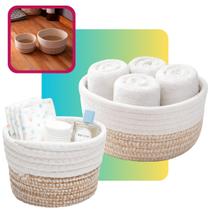 Conjunto 2 Cestos Multiuso 15cm E 20cm Redondo Poliéster E Algodão Resistente Maleável Decorativo Toalhas Fraldas Acessórios