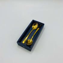Conjunto 2 Colheres aço Inox para sobremesa Berna Dourado Wolff Conjunto 2 Colheres aço Inox para sobremesa Berna Dourado Wolff