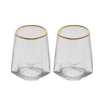 Conjunto 2 Copos Baixos de Cristal de Chumbo C/ Fio de ouro