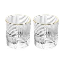 Conjunto 2 Copos para Whisky Vidro com Borda Dourada Chess 320 ml Wolff