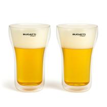 Conjunto 2 Copos Parede Dupla Cerveja Suco Drink 350ml Vidro Borossilicato Bebida Quente Fria Chocolate Resistente Térmico Jogo Italiano Bugatti