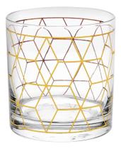 Conjunto 2 Copos Whisky Cube De Vidro Detalhes Dourados 320ml Wolff Conjunto 2 Copos Whisky Cube De Vidro Detalhes Dourados 320ml Wolff