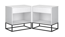 Conjunto 2 Criados Brancos P/ Quarto Estilo Industrial Base de Ferro Preto Conjunto 2 Criados Brancos P/ Quarto Estilo Industrial Base de Ferro Preto