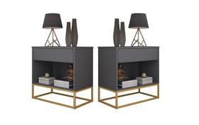 Conjunto 2 Criados Cinza P/ Quarto Estilo Industrial Base de Ferro Dourado Conjunto 2 Criados Cinza P/ Quarto Estilo Industrial Base de Ferro Dourado