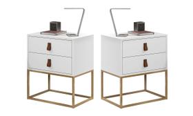 Conjunto 2 Criados Estilo Industrial Base Dourado Com Puxadores De Couro Conjunto 2 Criados Estilo Industrial Base Dourado Com Puxadores De Couro