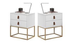 Conjunto 2 Criados Estilo Industrial Base Dourado Com Puxadores De Couro Conjunto 2 Criados Estilo Industrial Base Dourado Com Puxadores De Couro