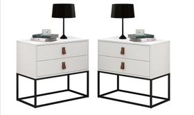 Conjunto 2 Criados Estilo Industrial Com Puxadores De Couro
