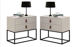 Conjunto 2 Criados Estilo Industrial Com Puxadores De Couro Conjunto 2 Criados Estilo Industrial Com Puxadores De Couro