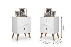 Conjunto 2 Criados Mesa de Cabeceira 2 gavetas pés palito - Branco