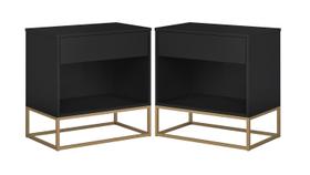 Conjunto 2 Criados Preto P/ Quarto Estilo Industrial Base de Ferro Dourado Conjunto 2 Criados Preto P/ Quarto Estilo Industrial Base de Ferro Dourado