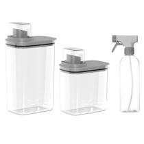 Conjunto 2 Dispenser 2,3L 1,5L+ Borrifador Multiuso Organizador Lavanderia