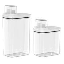 Conjunto 2 Dispenser 2,3L 1,5LOrganizador Lavanderia Para Sabão Amaciante