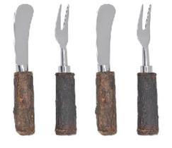 Conjunto 2 Espátulas e 2 Garfos com cabo de Madeira