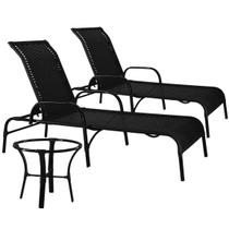 Conjunto 2 Espreguiçadeiras Alumínio e Mesa de Centro Havaí Área de Piscina - Preto Conjunto 2 Espreguiçadeiras Alumínio e Mesa de Centro Havaí Área de Piscina - Preto