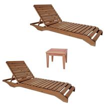 Conjunto 2 Espreguiçadeiras e 1 Mesinha de Centro para Jardim em Madeira Maciça Marrom