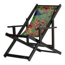 Conjunto 2 Espreguiçadeiras Preguiçosa Dobrável Envernizada Black em Madeira Maciça Tecido Araras