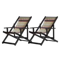 Conjunto 2 Espreguiçadeiras Preguiçosa Dobrável Envernizada Black em Madeira Maciça Tecido Impermeável Chevron Vermelho Conjunto 2 Espreguiçadeiras Preguiçosa Dobrável Envernizada Black em Madeira Maciça Tecido Impermeável Chevron Vermelho