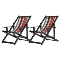 Conjunto 2 Espreguiçadeiras Preguiçosa Dobrável Envernizada Black em Madeira Maciça Tecido Impermeável Listrado Marrom / Vermelho Conjunto 2 Espreguiçadeiras Preguiçosa Dobrável Envernizada Black em Madeira Maciça Tecido Impermeável Listrado Marrom / Vermelho