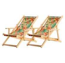 Conjunto 2 Espreguiçadeiras Preguiçosa Dobrável Madeira Maciça Natural com Tecido Flores Conjunto 2 Espreguiçadeiras Preguiçosa Dobrável Madeira Maciça Natural com Tecido Flores