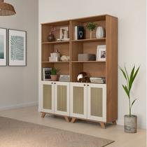 Conjunto 2 Estantes Multiuso Livros 140cm Palhinha Marrom