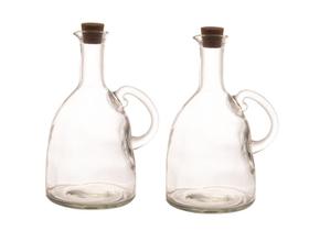 Conjunto 2 Galheteiros De Cozinha Azeiteiros Em Vidro com Tampa Rolha Gourmet Tamanho Grande 580ml