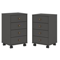 Conjunto 2 Gaveteiros Com Rodízios Lion Mitchell Grafito