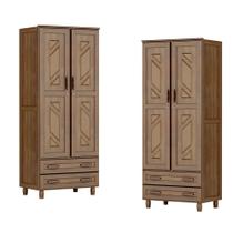 Conjunto 2 Guarda-Roupas Multiuso Flex Imbuia com 2 Portas 2 Gavetas e 3 Prateleiras Madeira Maciça de Pinus - Cavazotto