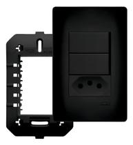 Conjunto 2 Interruptor Simples+1 Tomada 10a Preto Fosco Fame Conjunto 2 Interruptor Simples+1 Tomada 10a Preto Fosco Fame