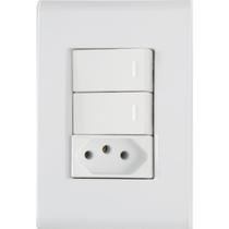 Conjunto 2 interruptor simples + 1 tomada 2p+t 10a tramontina liz com placa